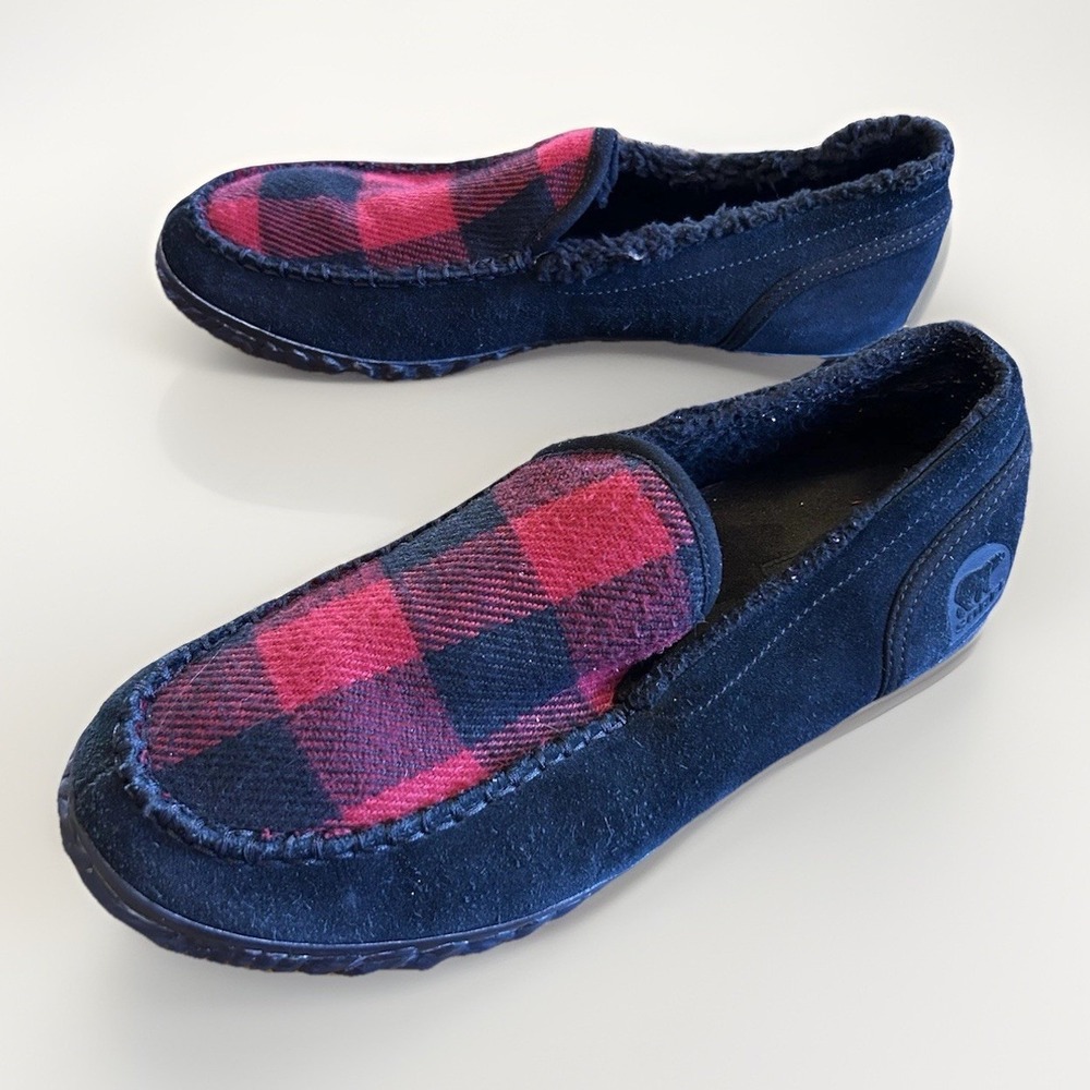 SOREL Men's 11 Dude Moc Red Black Buffalo‎ Check Slipper House Shoe Lined